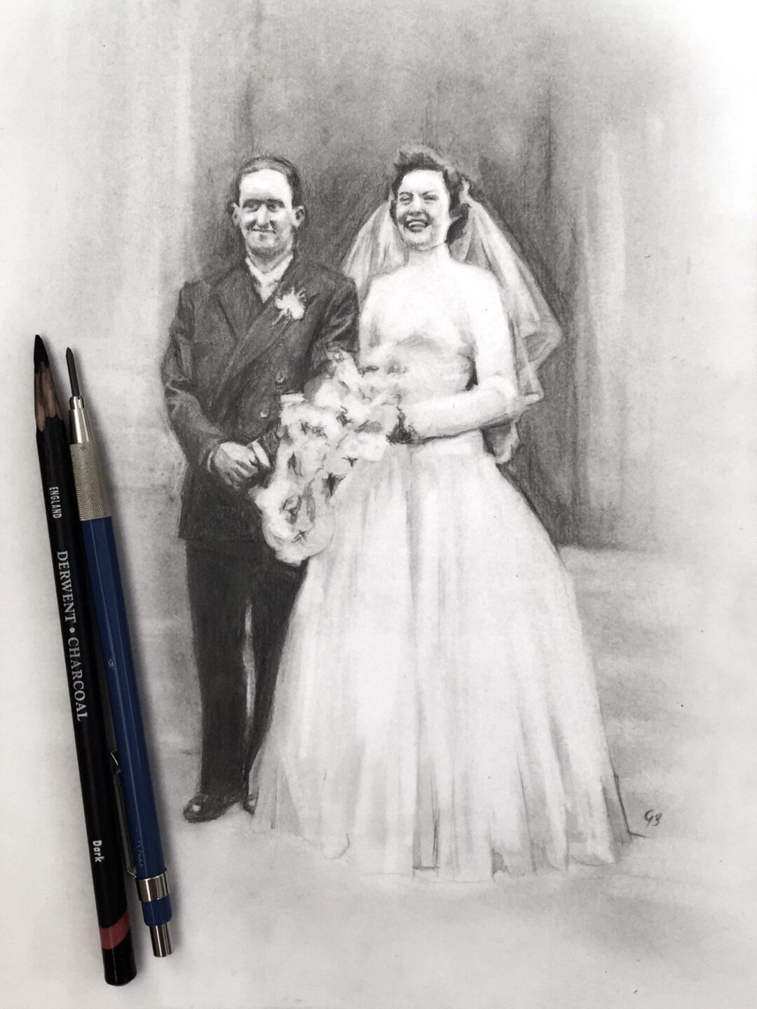 My Grandparents on their Wedding Day in Charcoal & Graphite