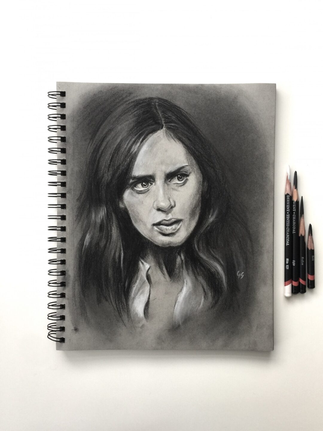 Emily Blunt in Charcoal on toned grey paper