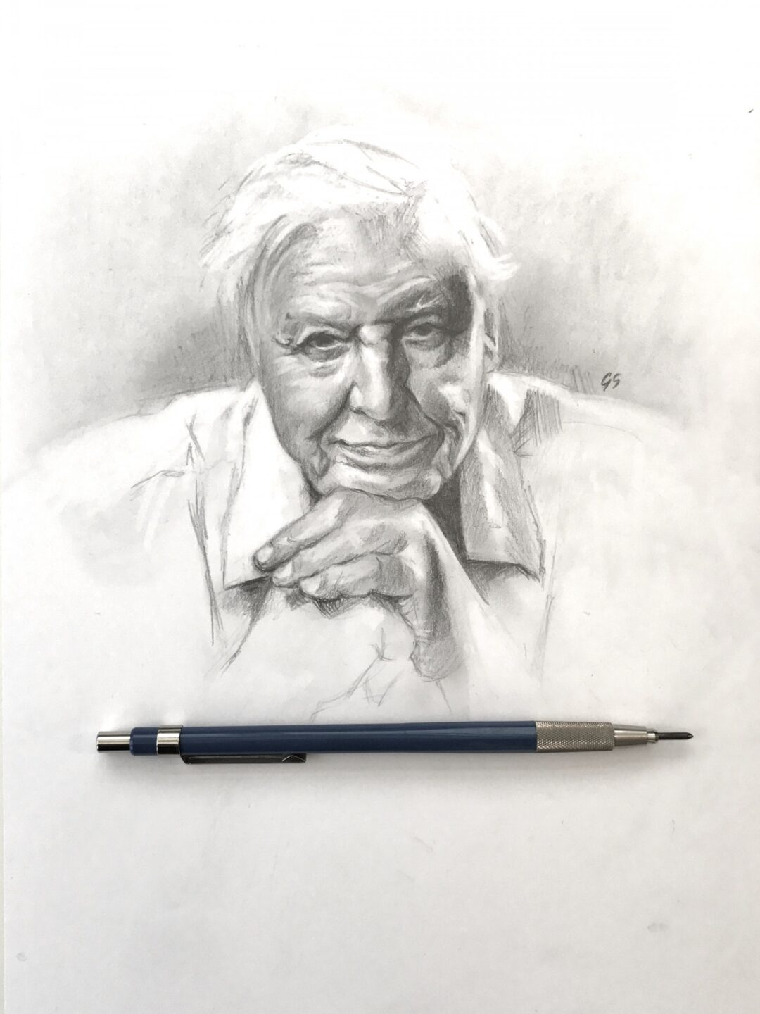 David Attenborough in graphite on Bristol board